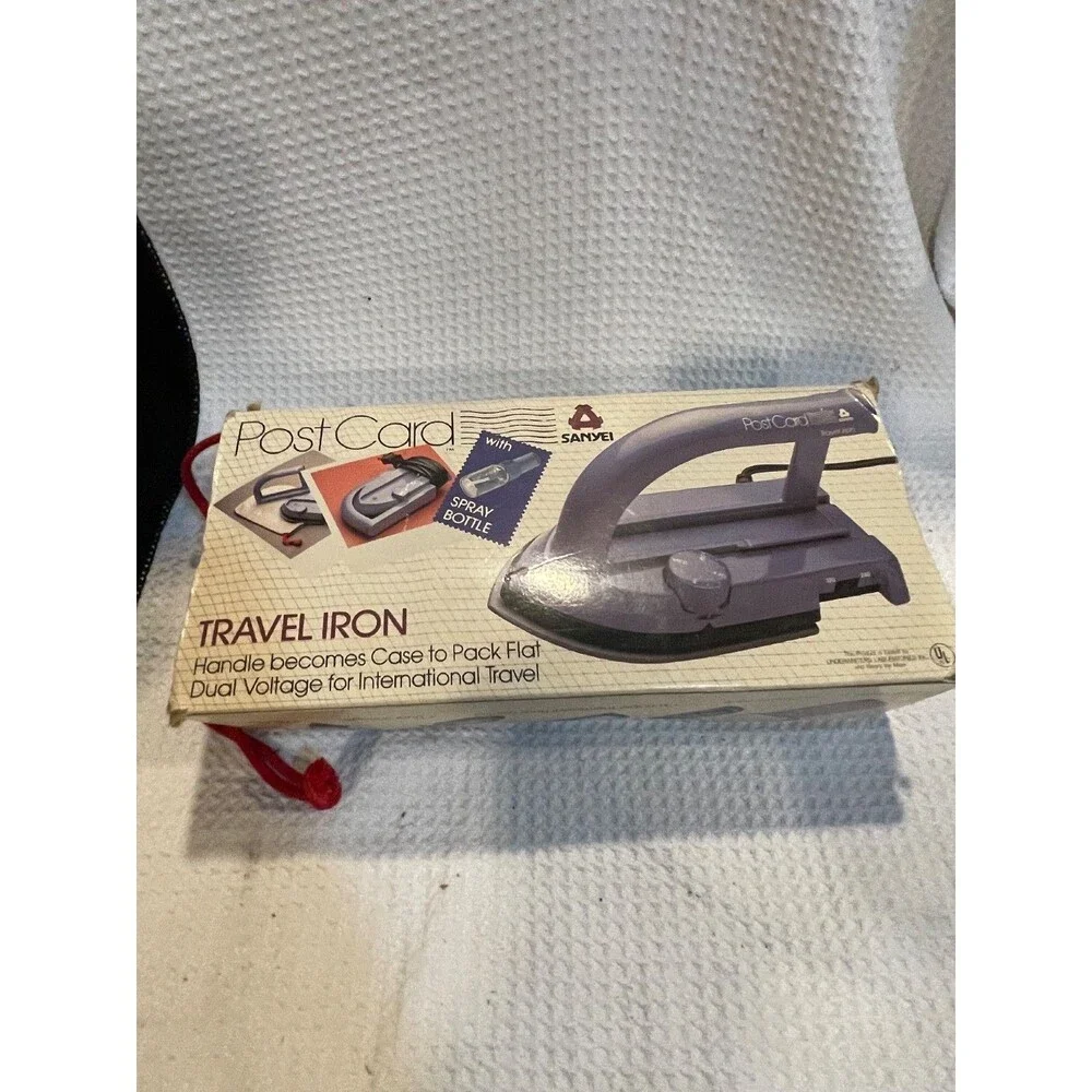 PostCard Travel Iron Compact Folding Portable w/ Pouch Tested Works